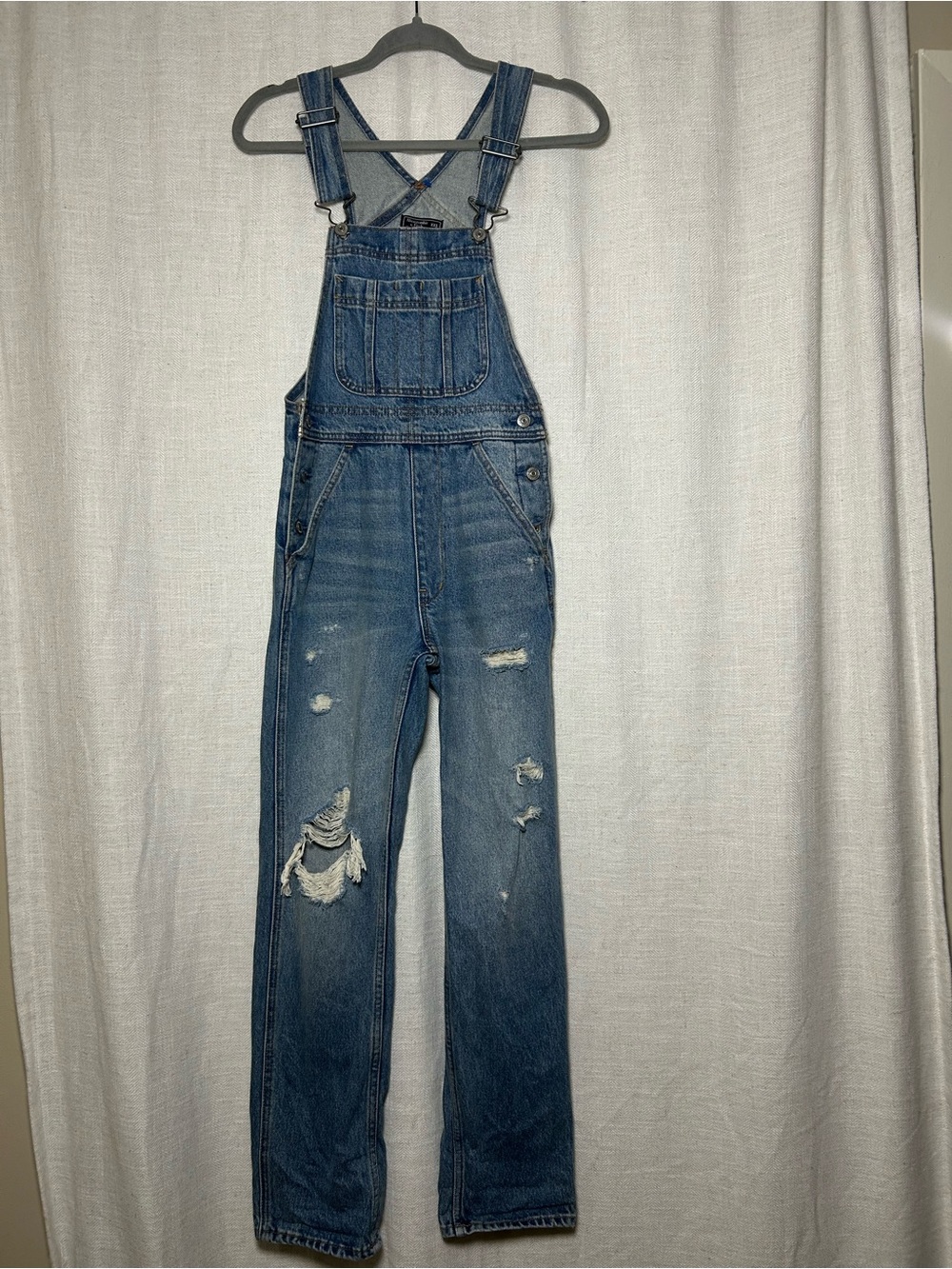 Abercrombie & Fitch Women's XXS Blue Denim Overalls Sleeveless Button Pockets